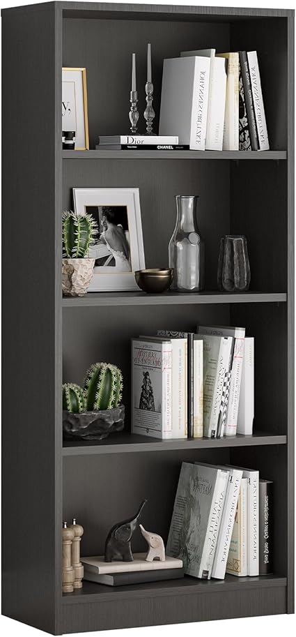 STARY Bookcase Freestanding 4 Shelf Wood Bookshelf Adjustable Shelves for Home Office,4 Layer, Grey