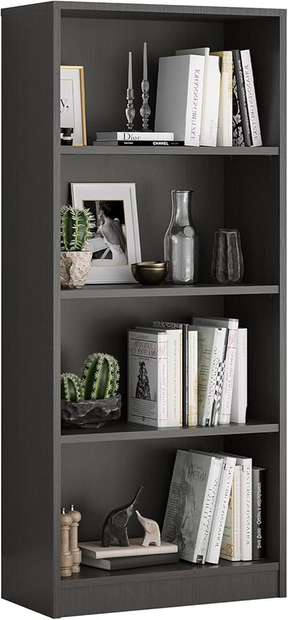 STARY Bookcase Freestanding 4 Shelf Wood Bookshelf Adjustable Shelves for Home Office,4 Layer, Grey