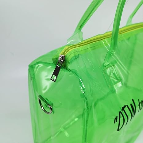 Spend Night Bag Clear PVC Tote Bag Bright Candy Color with Durable Metal Zipper for Gym, School, Travel, Beach