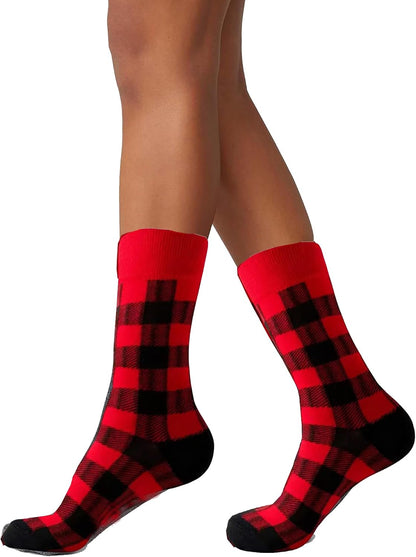 Buffalo-Plaid-Cotton-Socks - Check Crew Socks Hiking Casual Warm Socks 1-pairs Fit for women