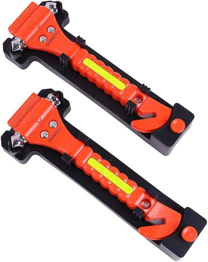 2 PCS Go DeCho Car Safety Hammer Emergency Escape Tool with Seat Belt Cutter and Vehicle Window Glass Breaker with Light Reflective Tape, (Does not Include Holder)