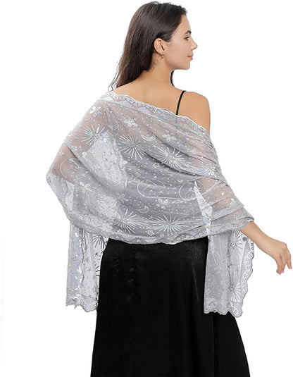 Ralcosuss Women’s Sequins Glitter Pashmina Scarf Shawl and Wrap for Evening Party Dresses Wedding Bride Bridal Gifts