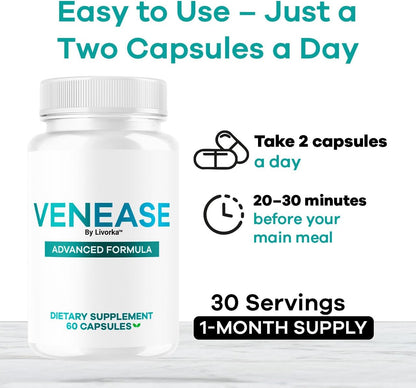 PureHealth Research Venease Capsules - Official Venease Pills Premium Supplement Support Advanced Formula All Natural for Vein Wellness & Health Multivitamin Pure Formula Reviews, 60 Capsules for 1 Month
