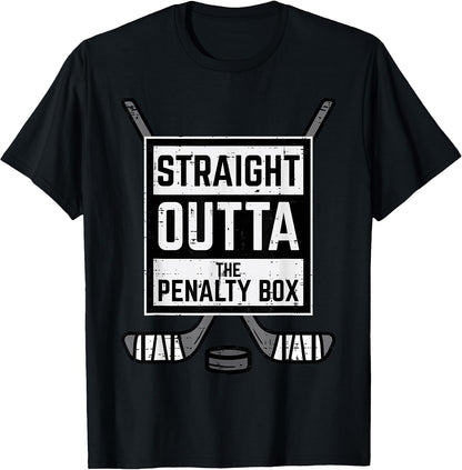 Size XS, Ice Hockey Straight Outta Penalty Box Funny Men Boys Kids T-Shirt.