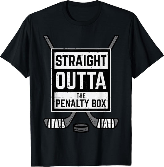 Size XS, Ice Hockey Straight Outta Penalty Box Funny Men Boys Kids T-Shirt.