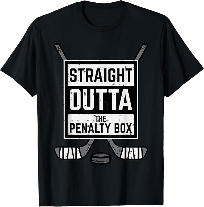 Size XS, Ice Hockey Straight Outta Penalty Box Funny Men Boys Kids T-Shirt.