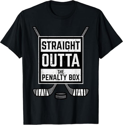 Size XS, Ice Hockey Straight Outta Penalty Box Funny Men Boys Kids T-Shirt.