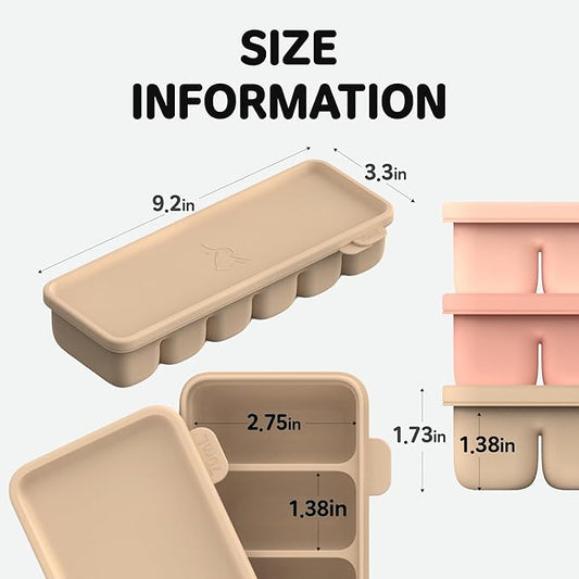 Silicone Freezer Trays with Lid, 2.37oz . 2ea Sets 6 Cube - Leak Proof Baby Food Freezer Tray for Breastmilk, Purees, Vegetables - Easy-Release Stackable Ice Cube Trays, Baby Food Jars BPA Free Mix