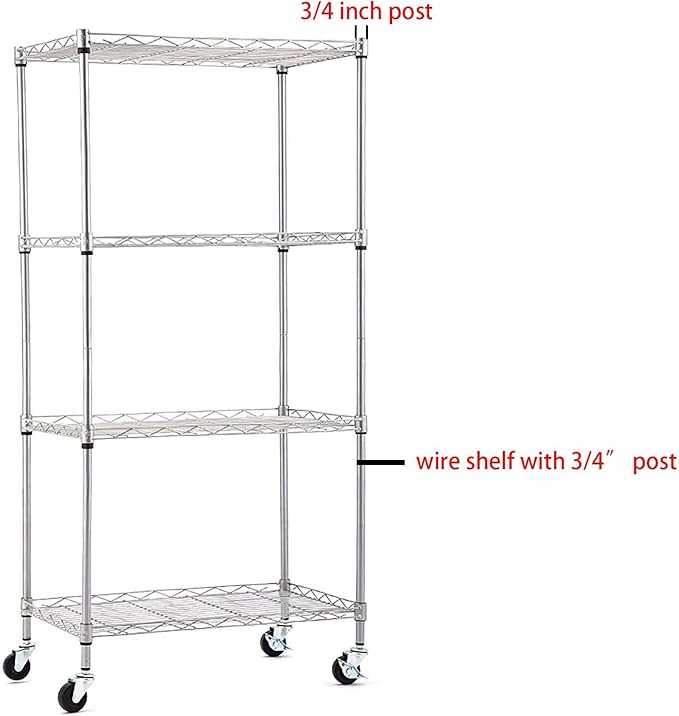 Wire Shelf Caster Wheels - Set of 4 Wire Shelving Shelf Casters for 0.75" Post Shelvings,Wire Shelving Rack Wheels,Shelves Wheels for 34 Inches Post,Metal Shelves Wheels,Wire Rack Casters