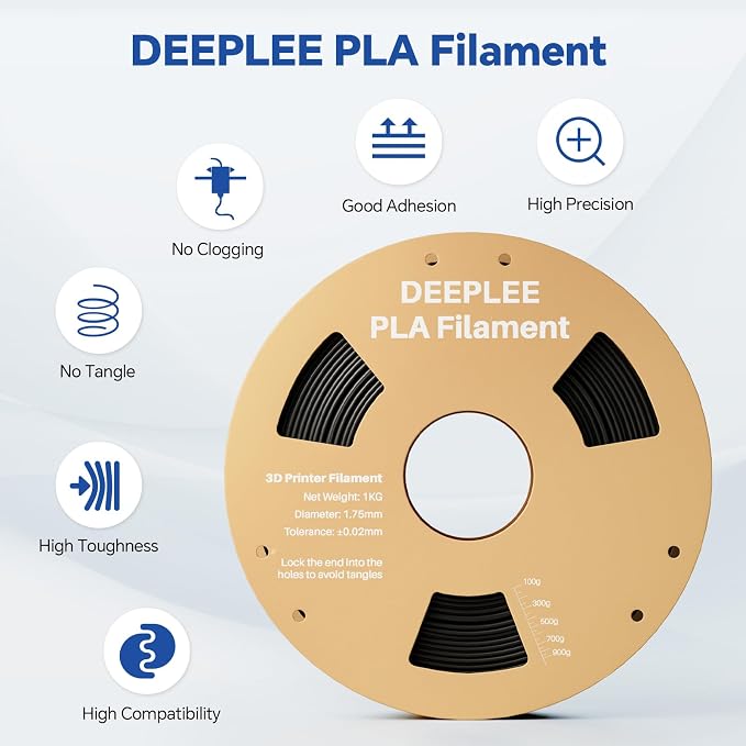PLA 1.75mm 3D Printer Filament, 1kg Black