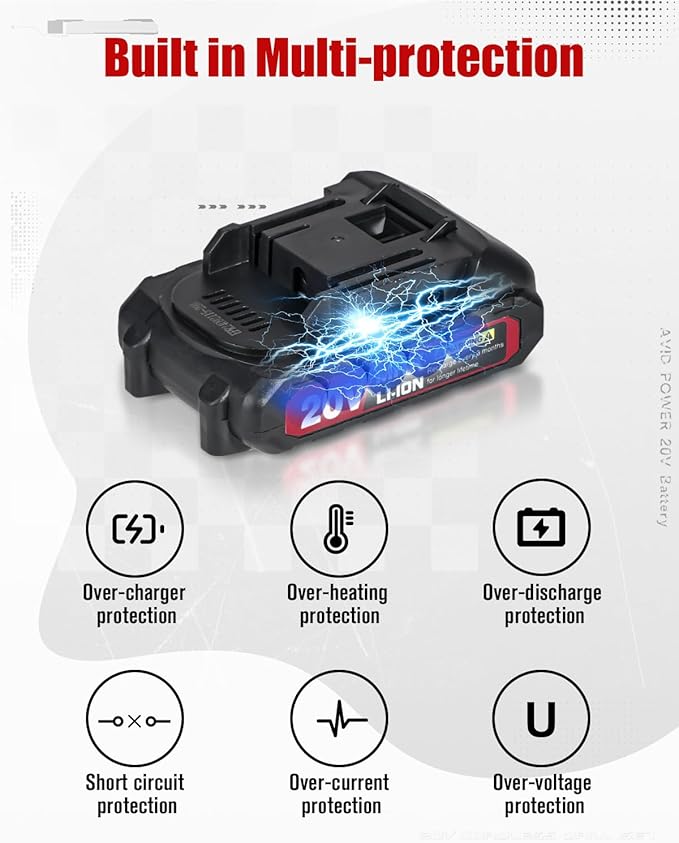 AVID POWER Rechargeable 20V lithium-ion battery MAX 1.5 Ah with real-time capacity indicator, only compatible with 20V cordless drill - ACD136