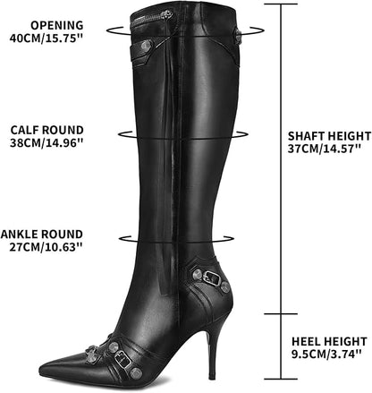 Sleek pointed-toe knee-high boots with stiletto heel, rivets, and tassels - a stylish statement piece. You don't want to miss it! https://a.co/d/0eSH5bug