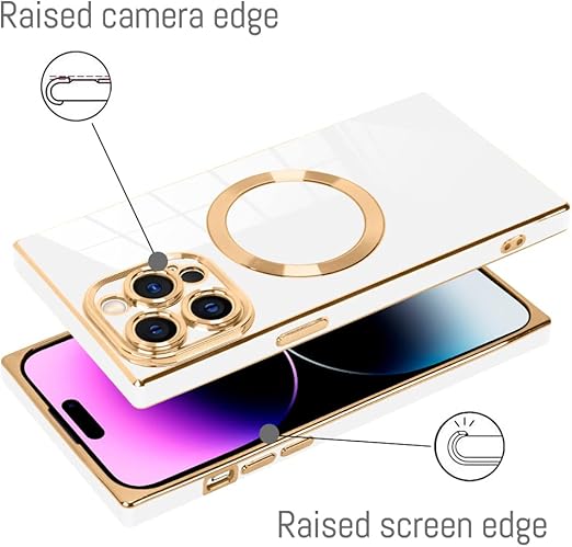 LSL Case for iPhone 14 Pro Max Case [Compatible with MagSafe] Soft TPU Bumper Anti-Drop Anti-Scratch Shock Absorption Protective Slim Luxury Plating Magnetic Cover for Women Girls Men - White