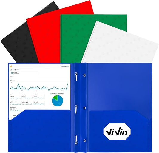 ViVin 10-Pack Sturdy Plastic Folders, 2 Pocket Folders with Pockets, Poly Plastic Folders with Pockets and Prongs, for School Home and Office-Green