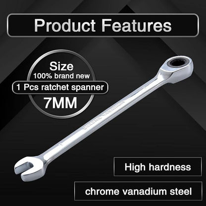 KATUR 7mm Fixed Ratcheting Wrench and Handle Spanners Hand Tools Set Chrome Vanadium Steel Metric Combination Ended Standard Kit (7mm)