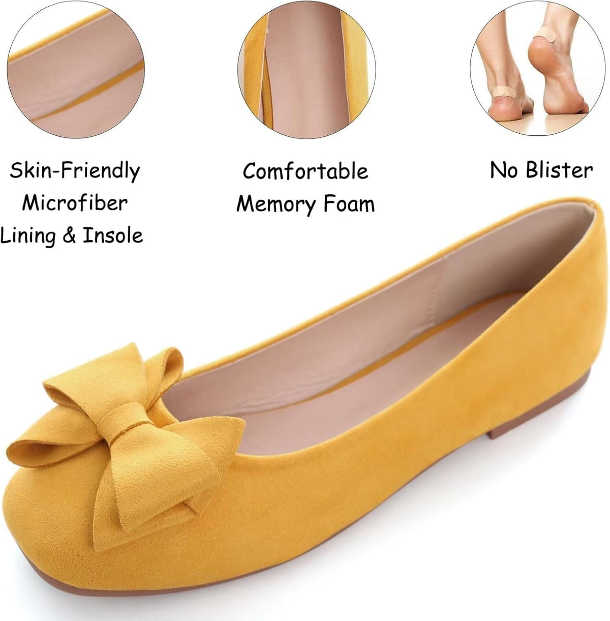 Womens Square Toe Ballet Flats Bow-Knot Slip-Ons Dressy Bowtie Casual Comfortable Wear to Work Loafers