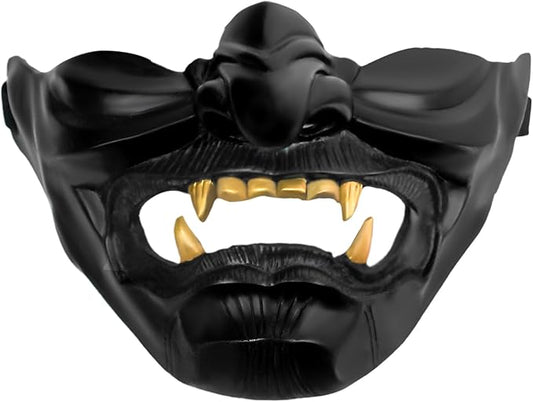 Oni Samurai Mask Half Face Japanese Warrior Mask Ghost Warrior Character Masks Novelty Halloween Party Cosplay Costume Cool Halloween Cosplay Prop for Boys Girls Adults Kids Party Accessory