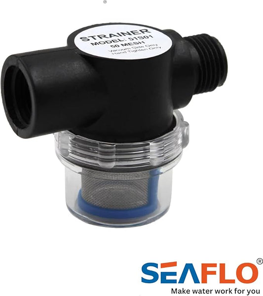 SEAFLO Water Pump Inline Strainer Filter (MN:51S01) - 12" NPSM InletOutlet - RV Replacement- Compatible, Shurflo, and WFCO Pumps (01-Pack)