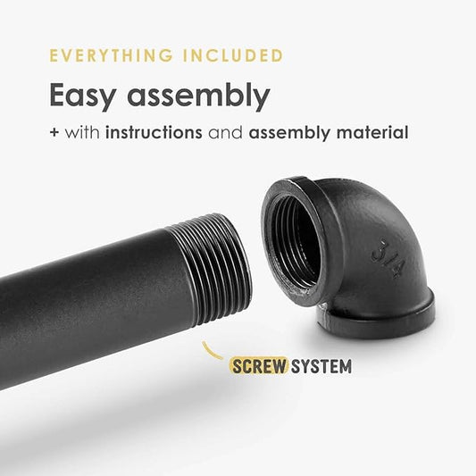 pamo Malleable Cast Iron Fitting Angle 90 Degrees - 34 Inch for DIY Clothes Rail in Industrial Loft Design  90 Angle Elbow  Powder Coated Water Pipe in Black for Do-It-Yourself Wardrobe