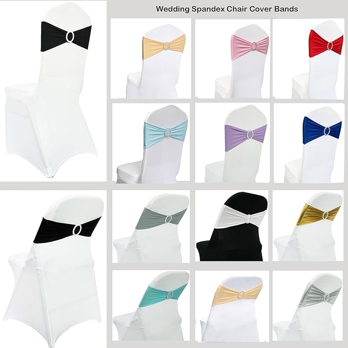 Spandex Chair Sashes Bands 50PCS Stretch Chair Ties Bows with Buckle Slider for Wedding Party Banquet Decoration (Gold)A