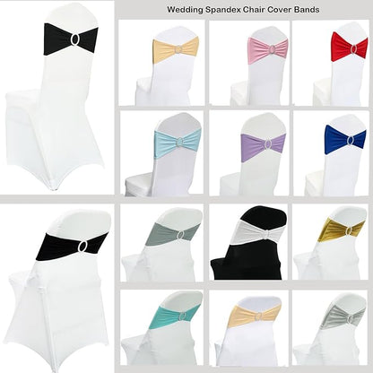 Spandex Chair Sashes Bands 50PCS Stretch Chair Ties Bows with Buckle Slider for Wedding Party Banquet Decoration (Gold)A