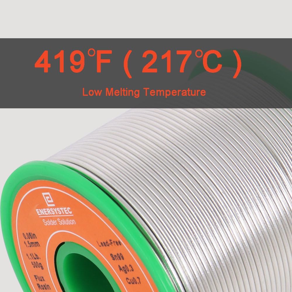 500g Solder Wire Lead Free Rosin Flux Core Diameter 1.5mm 0.06 Alloy Sn99 Ag0.3 Cu0.7 Wide Solder Gauge Unleaded Fast Melting Solder Wire No Clean Electronics Soldering 1.1 Pound Large Electric Solder