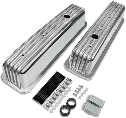 Polished Aluminum Center Bolt High Valve Caps with Fins Chevy SBC 283-400 5.0L 5.7L 1987-1997