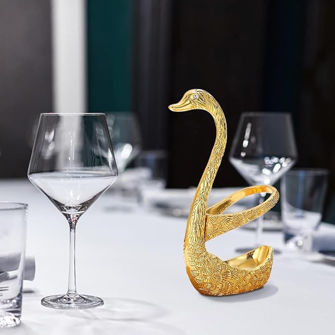 6PCS Gold Zinc Alloy Swan Base Holder Coffee Spoon Set, Creative Dessert Spoons for Coffee, Fruit, Dessert, Sugar, Ice Cream, Cake