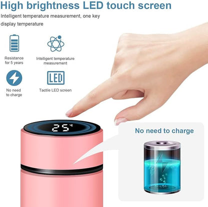 Smart Water Bottle Stainless Steel Vacuum Flask,Travel Mug with Smart LCD Touch Screen, Keep Hot Or Cold, Car Portable Travel Tea Coffee Vacuum Thermoses Cup,Insulated Water Bottle (Pink)