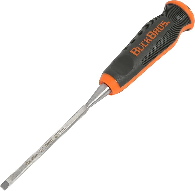 74711 Wood Chisel 1/4 Inch, For Trim, Carving, and Detail Work, Comfort Grip Handle, Resharpenable High Carbon Steel Blade, Mallet-Safe Design for Carpentry and Wood Working