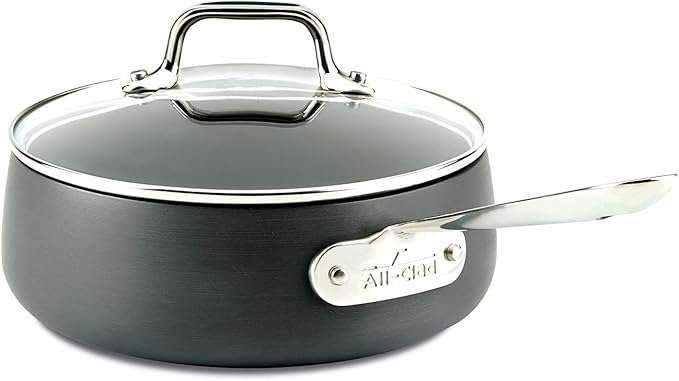 All-Clad HA1 Hard Anodized Nonstick SaucePan 2.5 Quart Induction Oven Broiler Safe 500F, Lid Safe 350F Pots and Pans, Cookware Black