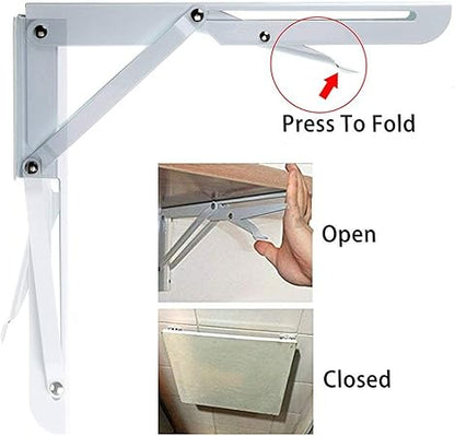 2 Pcs Black Metal Triangle Folding Shelf Bracket Support Wall Bracket, Long Release Arm,Max. Load Approximately 60KG132lb (Black,White)