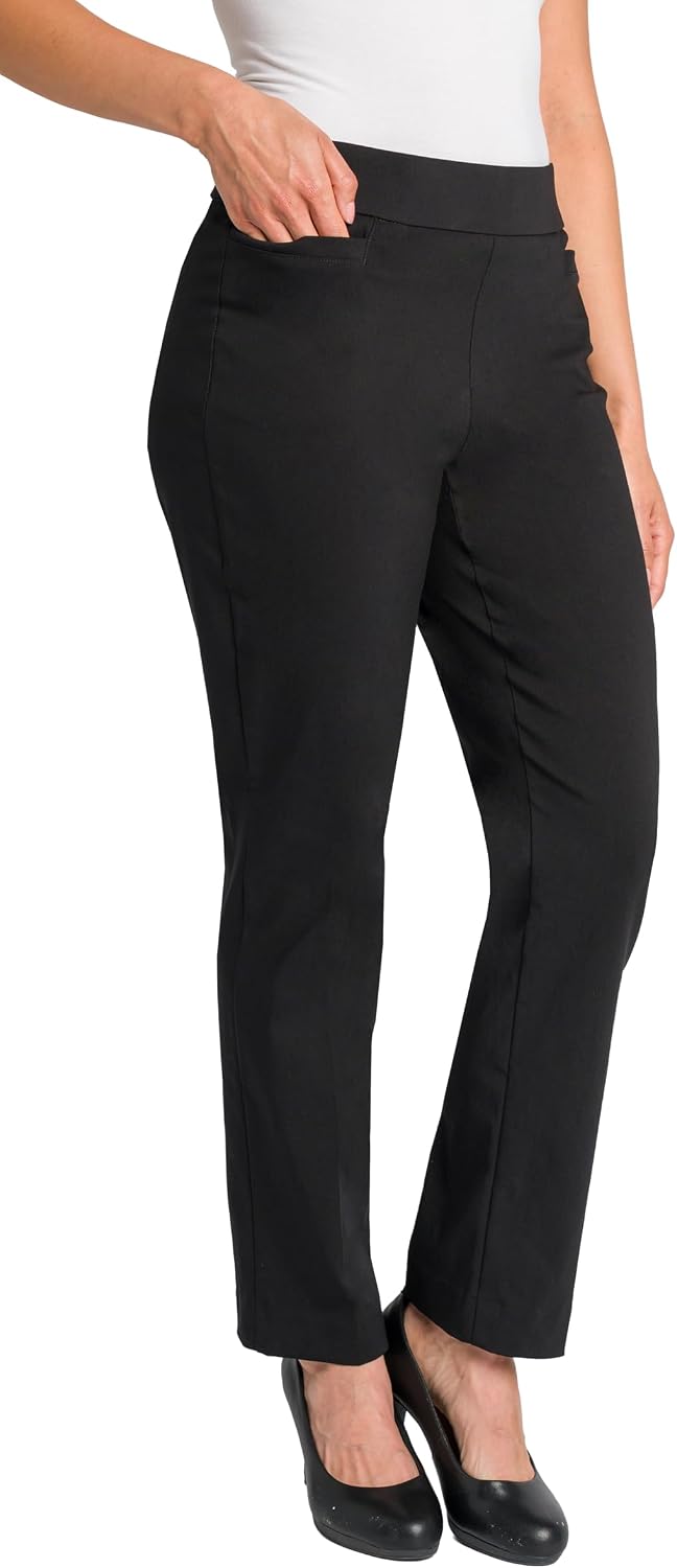 Briggs New York Women’s Pull On Dress Pants 4 Pockets Straight Leg Stretchy Office Casual Work Slacks