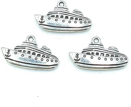 12pcs Charms Nautical Ship Pendants Alloy Tibetan Silver Bulk for Bracelets Keychain Necklace DIY Craft Jewelry Making Supplies Accessory 25 X 15mm (Ancient Silver)