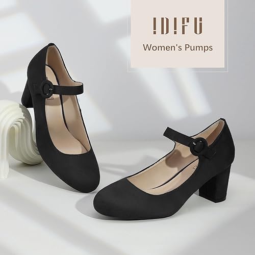 IDIFU Women's Candy Dress Mary Jane Shoes Low Block Heels Closed Round Toe Office Work Church Wedding Pumps