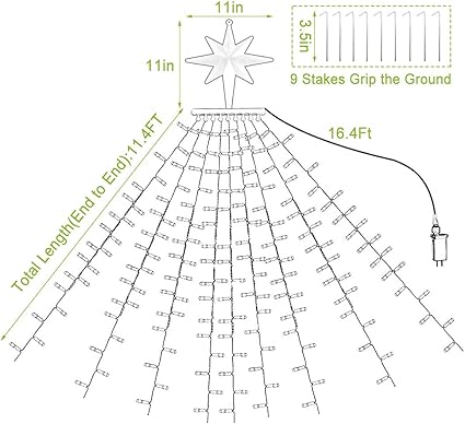 Christmas Decoration Star Lights Outdoor,317 LED 16.4Ft Christmas Tree Toppers String Lights8 Modes Waterproof for Halloween Xmas New Year Holiday Birthday