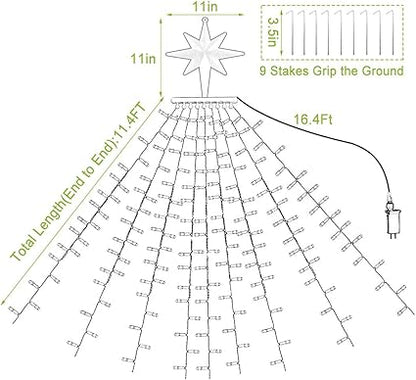 Christmas Decoration Star Lights Outdoor,317 LED 16.4Ft Christmas Tree Toppers String Lights8 Modes Waterproof for Halloween Xmas New Year Holiday Birthday