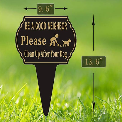 Clean Up after Your Dog Sign,13.6"x9.6" No Pooping Dog Sign for Yard with Integrated stake Double Side Printed No Dog Poop Sign for Lawn Metal Sign for Outdoor Use