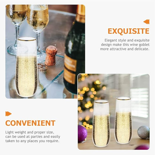 jojofuny Clear Glasses 8pcs Plastic Golden Bottles: Clear Beverage Bottle Reusable Water Storage Bottles Leakproof Party Mug For Milk Beverage Coffee Homemade Cold Tea Transparent Flutes