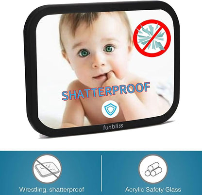 funbliss Baby Car Mirror Safely Monitor Infant Child in Rear Facing Car Seat,Car Mirror Baby Rear Facing SeatOoaNo Assembly Required, SaferOoaBest Newborn Car Seat Accessories, Shatterproof