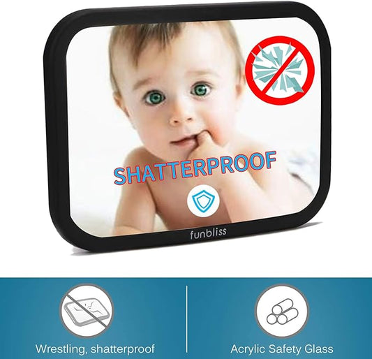 funbliss Baby Car Mirror Safely Monitor Infant Child in Rear Facing Car Seat,Car Mirror Baby Rear Facing SeatOoaNo Assembly Required, SaferOoaBest Newborn Car Seat Accessories, Shatterproof