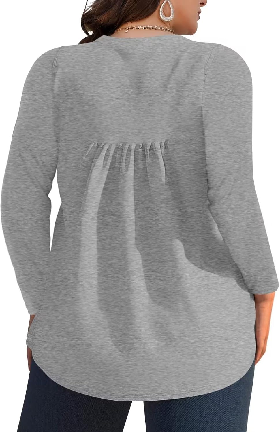 AMCLOS Womens Tops Plus Size V Neck T-Shirts Blouses Casual Flowy Pleated Floral Tunic Long Roll Tab Sleeves