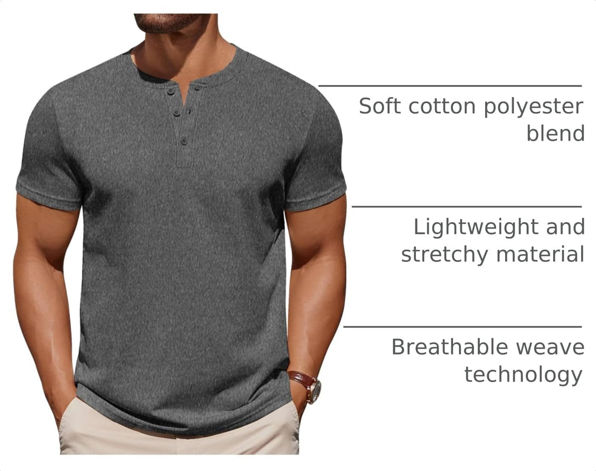 COOFANDY Mens Cotton Henley T-Shirts Short Sleeve Button Casual Basic Tees Work Shirts with Split Side