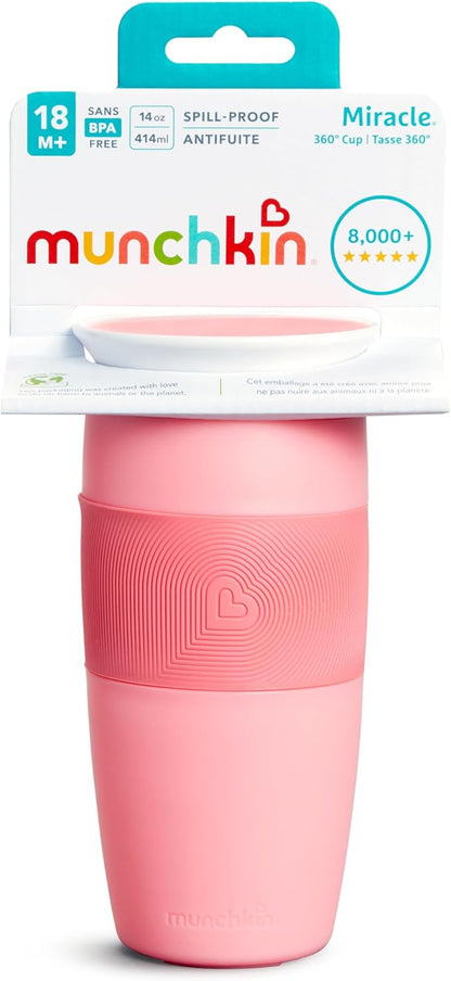 Munchkin Sippy Cup for Toddlers, Miracle 360 Cup, 14 Ounce, Pink