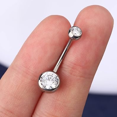 OUFER Titanium Belly Button Rings, Internally Threaded 14mm Long Belly Ring, Round CZ Navel Rings for Women Men