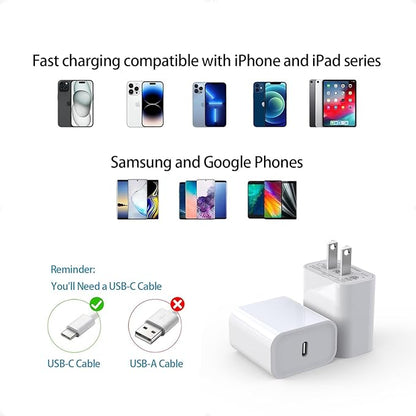 USB C Fast Charging Block for Apple Watch iWatch iPhone iPad, 20W Type C Wall Charger Plug Cube for iPhone 1615 Charger Fast Charging Cube 1 Pack White