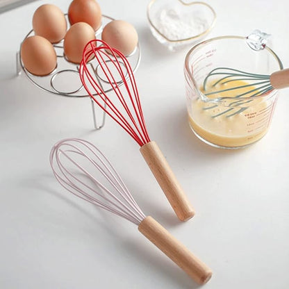 Cooking Wood Handle Egg Beater Whisk Manual Silicone Cream Mixer Stirring Milk Mixing Whisking Kitchen Utensil Baking Accessories Mixer