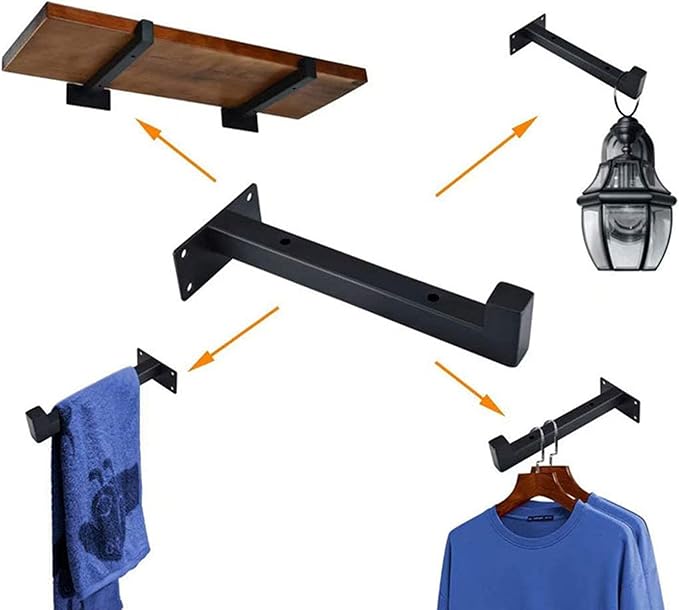 YFZN Black Floating Shelf Supports, Wall Shelf Bracket, Wrought Iron, with Hook, with Mounting Accessories, Saving Space, Strong Bearing Capacity, Ffor Bedroom, Kitchen, Living Room, 2 Pcs
