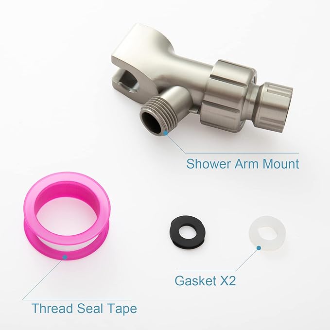 OFFO Shower Head Holder for Handheld Shower Head, Brushed Nickel Adjustable Shower Arm Mount for Connecting Shower Arm and Shower Hose, 12 Inch IPS Female Inlet and Male Outlet