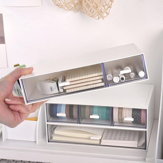 Desk Organizer-Stackable Storage Drawers, Desk Drawer Organizer Perfect For Collection Small ItemCosmetic Office Supplies - 2 drawers (White)